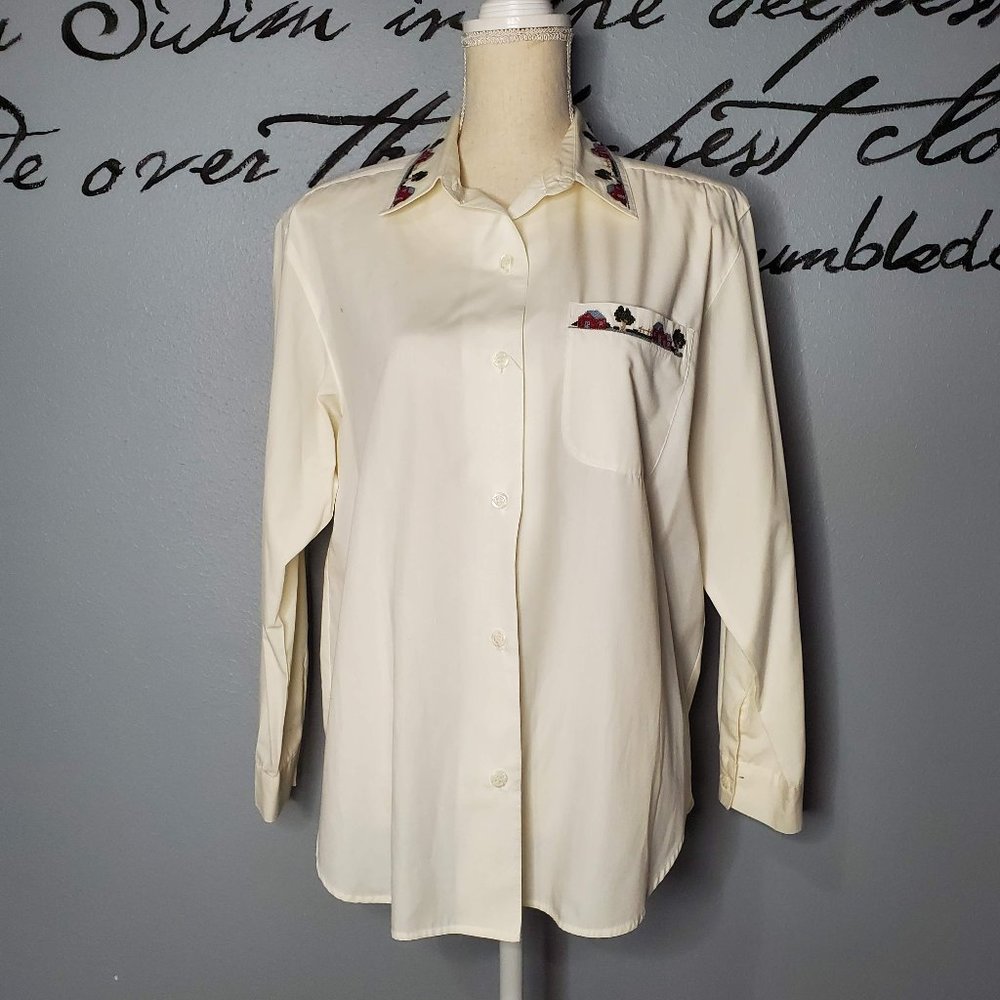 Vintage Alfred Dunner Button Down with Embroidered Collar, 12